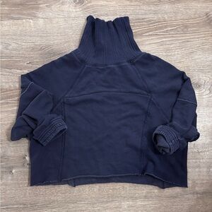 Aerie New Heights Fleece Navy Turtleneck Women's Crop Sweatshirt Size Small